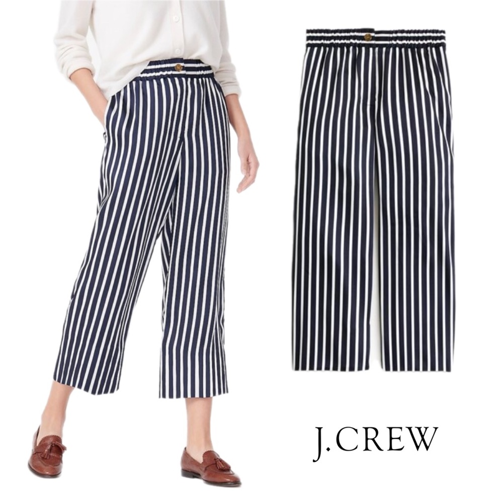 NEW J Crew Blue White Stripe Silky Crop Wide Leg Pants